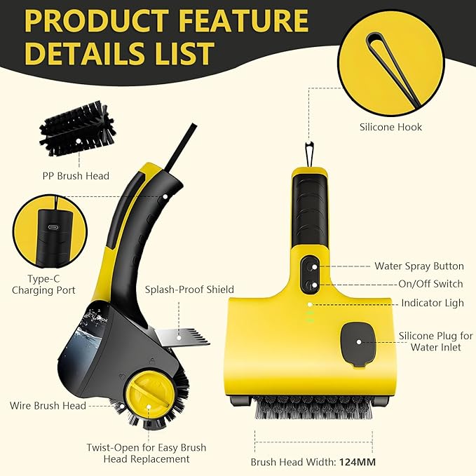 Automatic Grill Cleaning Robot 2600mAh Battery Built-in Water Tank 360° Rotating BBQ Cleaner with 2 Removable Brush Heads &amp One-Touch Spray for Grills &amp Kitchens