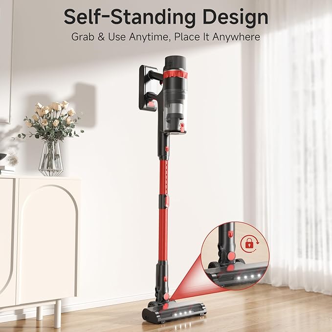 Cordless Vacuum Cleaner 560W/48KPa/70Mins Vacuum Cleaners for HomeSelf-Standing Stick Vacuum with Smart Touch ScreenRechargeable Lightweight Vacuum for Pet HairCarpets Hard Floors