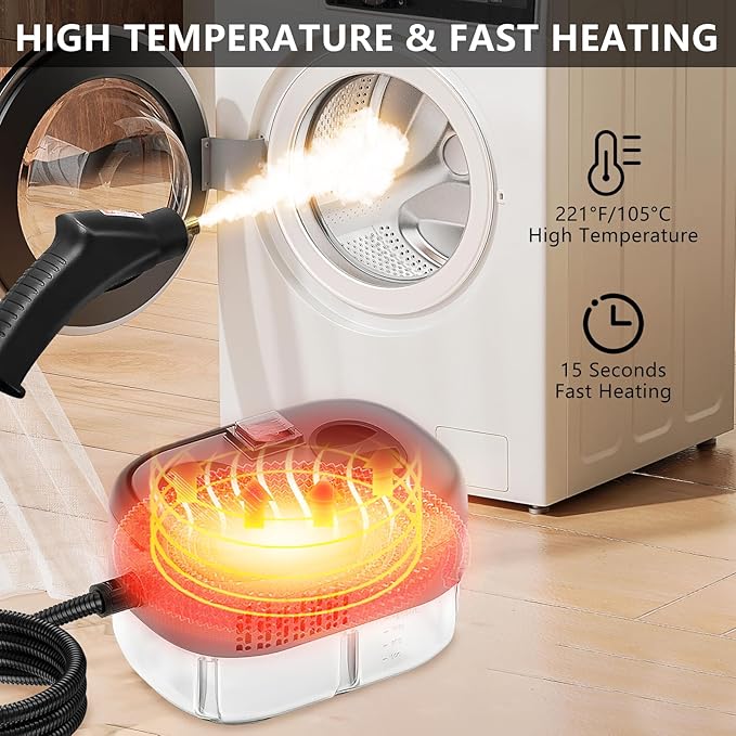 Handheld Steam Cleaner 2500W Pressurized Steam Cleaner with 3 Brush Heads Portable Steam Cleaner for Home Car Furniture Kitchen Bathroom and Wall White