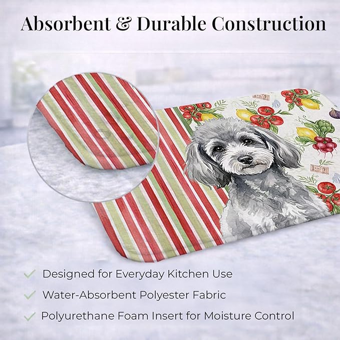 Caroline's Treasures Toy Silver Poodle Vegetables Dish Drying Mat Absorbent Dish Drying Mat Pad for Kitchen Counter Dish Drainer Mat for Countertop 14 x 21 Multicolor