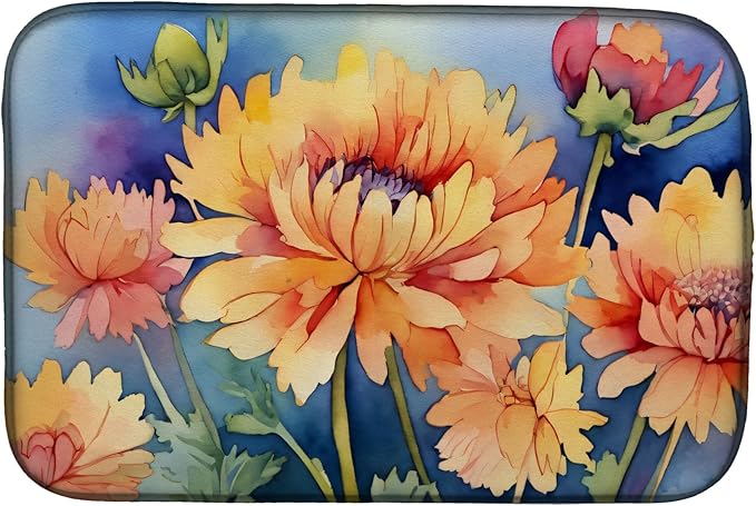Caroline's Treasures DAC1551DDM Chrysanthemums in Watercolor Dish Drying Mat Absorbent Dish Drying Mat Pad for Kitchen Counter Dish Drainer Mat for Countertop 14 x 21 Multicolor