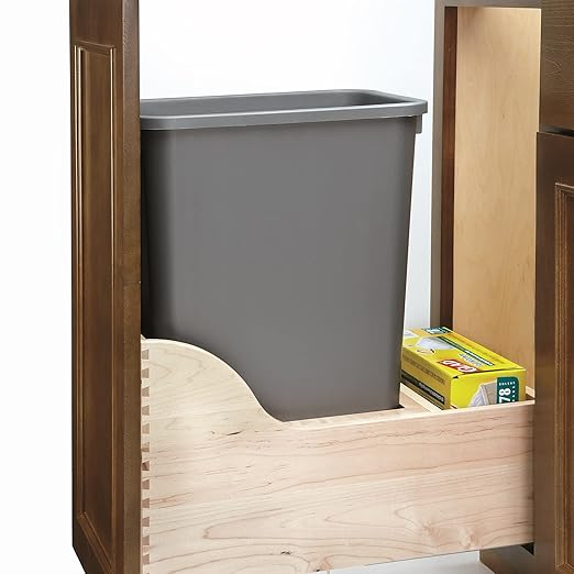 Rev-A-Shelf Pullout Trash Can for Kitchen Cabinet Single 50 Qt Bin with 12 Wood Frame - Large Garbage Bin Container for Home Waste Storage and Recycling