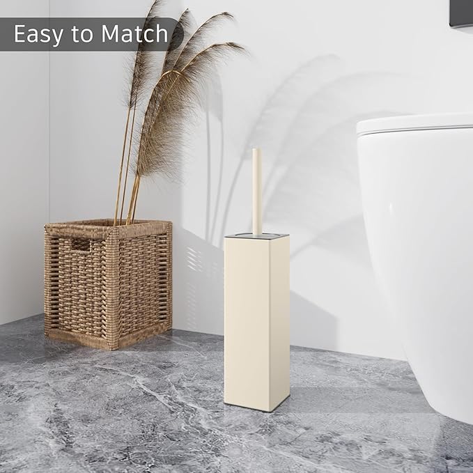BGL Standing Toilet Brush and Holder Matte White Aluminium Toilet Bowl Cleaner Brush and Holder for Bathroom Storage and Organization Square Design Sturdy and Space Saving