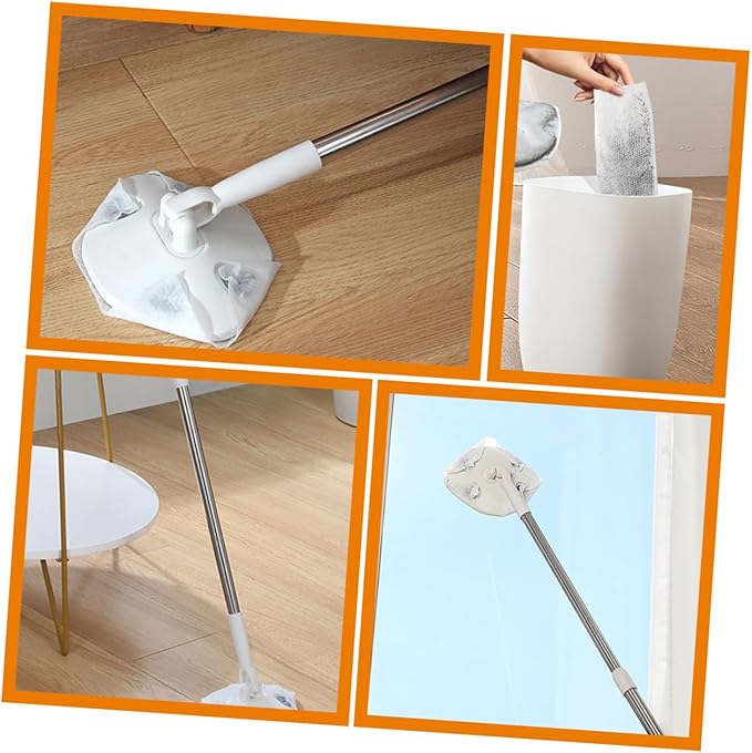 Retractable Dust Mop with Rotatable Head Triangle Microfiber Cleaning Pad Household Dry Floor Mop for Efficient Dust Removal and Easy Floor Cleaning