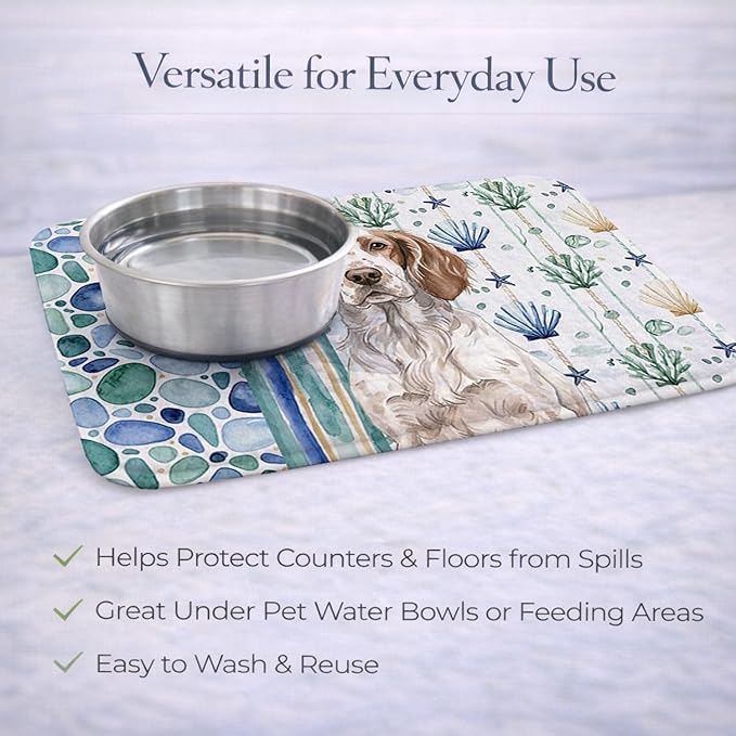 Caroline's Treasures Liver Belton English Setter Coastal Sea Glass Dish Drying Mat Absorbent Dish Drying Mat Pad for Kitchen Counter Dish Drainer Mat for Countertop 14 x 21 Multicolor