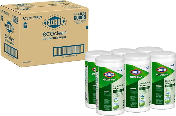 CloroxPro Clorox EcoClean Disinfecting Wipes Multipurpose 100% Plant Based Cleaning Cloths Antibacterial Disinfectant Safe for Multi Surface Use 75 Count (Pack of 6)