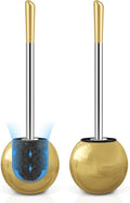 Toilet Brush and Holder 2 Pack 304 Stainless Steel Toilet Brush with Extended and Durable Comfortable Brush Handle Toilet Bowl Brush for Bathroom Toilet - Ergonomic Pratical Durable (Gold)
