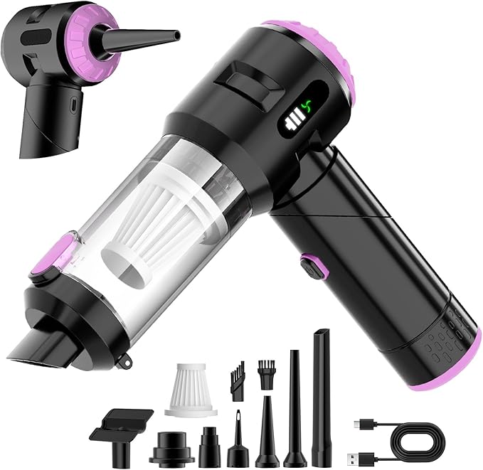 Wansimoo Handheld Car Vacuum Cleaner25000PA Strong Cyclonic Suction Foldable Mini Vacuum Portable Cordless with Digital Display and One Touch Dust Removal for Car Home Office Kitchen (Purple)