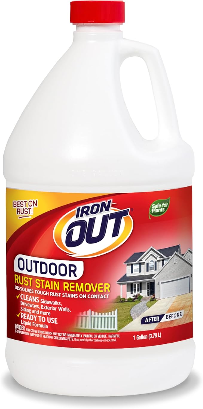 Iron OUT Liquid Rust Stain Remover Pre-mixed Quickly Removes Rust Stains from Concrete Vinyl and Other Outdoor Surfaces No Scrubbing Safe to Use Made in the USA 1 Gallon