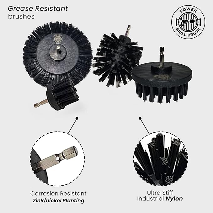 Grill Brush 5 Piece BBQ Cleaning Kit - Nylon Safe Bristle Wire Free Safe for All Grates Stainless Steel Porcelain Charcoal Smoker Grill Cleaner Scraper Accessories Outdoor