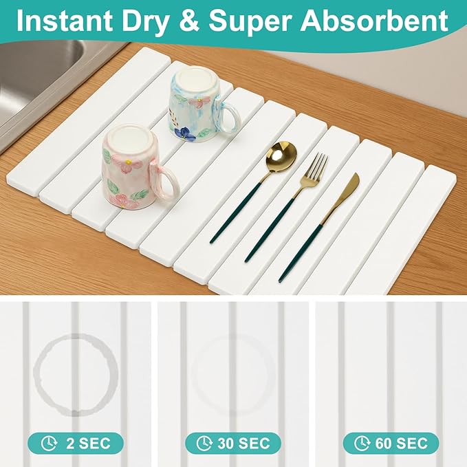 3 Pcs Large Stone Dish Drying Mat for Kitchen Sink Counter Dish Pads Diatomaceous Earth Mats Quick Fast Drying Stone Mat Diatomite Absorbent Tray Dry Matt Kitchen Countertop Dishes Drainer Mat