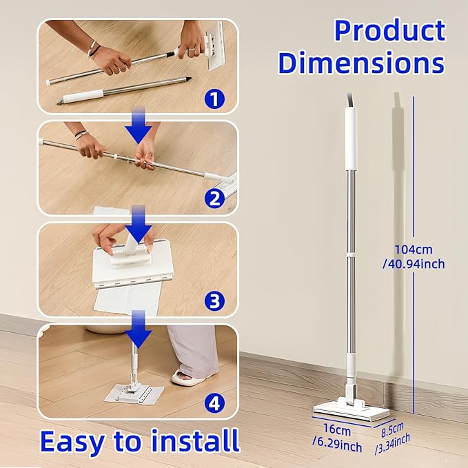 2026 New Mini Disposable Dust Mop with 10 Reusable Cloths No-Touch Dirty Cleaning Dust Mop for Dry Wet Disposable Pads Multi Surface Floor Mopping and Sweeping for House Wall Bathroom Corners
