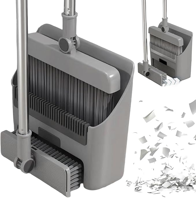 3-in-1 Foldable Rotating Broom with Dustpan Combo Set Long Handle for Home Office School Dorm