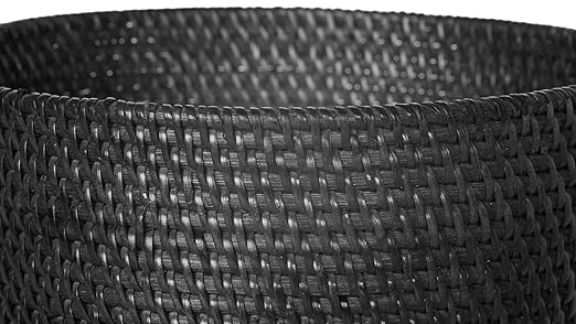 KOUBOO Loma Round Rattan Paper Waste Basket Trash Can Bathroom Garbage Bin Bedroom Kitchen Office Home Desk Small Wicker Bin for Waste Paper Black