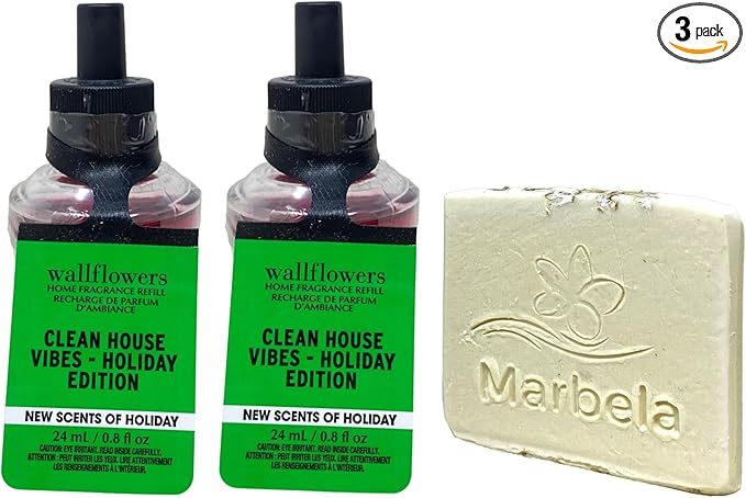Bath &amp Body Works Clean House Vibes - Holiday Edition 2 Wallflowers Home Fragrance Refill Bulbs with Natural Oats Soap Sample