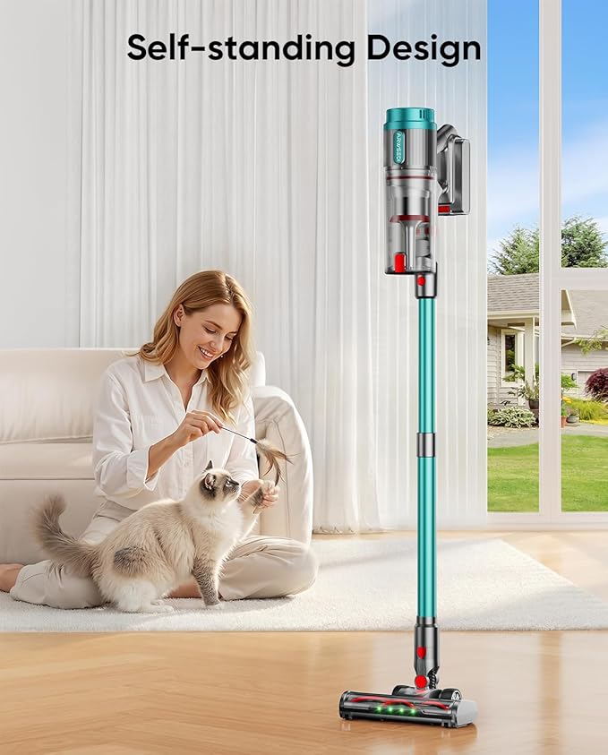 Cordless Vacuum Cleaner 80Mins 650W/55KPA Self-Standing Vacuum Cleaners for Home Stick Vacuum with Anti-Tangle Brush LED Screen Rechargeable Vacuum for Floor/Carpet/Pet Hair