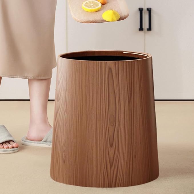 Trash Bin Wastebasket Removable Inner Portable Modern Paper Basket Bathroom Trash Can for Office Laundry Kitchen Restroom L Brown