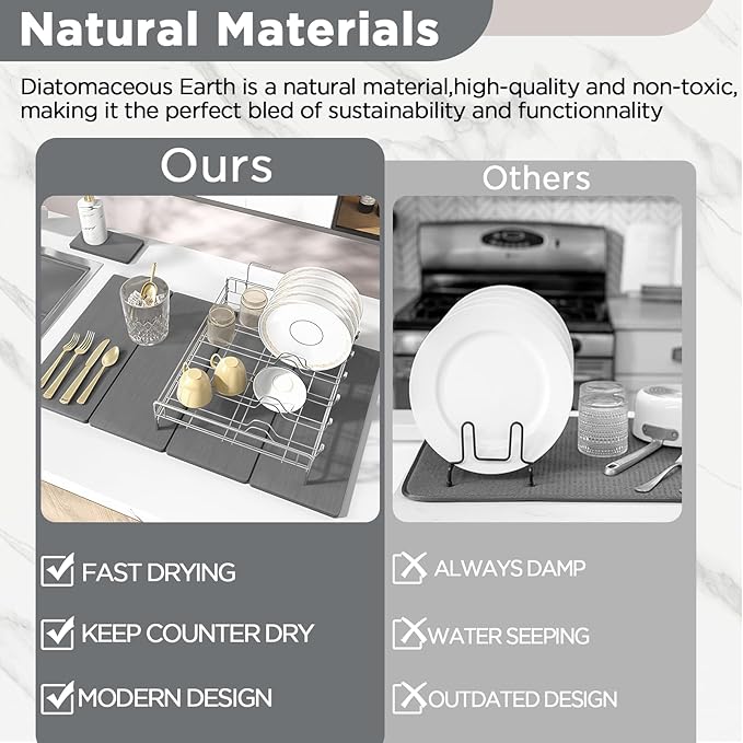 2PCS Stone Drying Mat for Kitchen Counter Stone Dish Drying Mat - Diatomite Water Absorbing Drying Stone for Kitchen Counter Mat Quick Dry Stone Mat Kitchen for Cups Dishes Bottles.