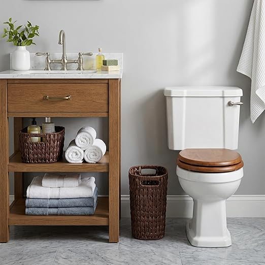 5 Gallon Wicker Trash Can BrownBathroom Trash Can with HandlesHandwoven Waste Basket Waterproof Narrow Small Garbage Can for BedroomBathroomOffice