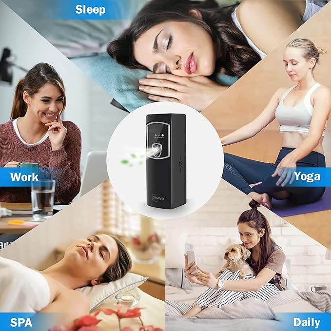 SVAVO Automatic Air Freshener Dispenser - Wall Mounted/Free Standing Auto Aerosol Spray Dispenser Programmable Fragrance Dispenser for Indoor-Bedroom Hotel Office Commercial Place Black