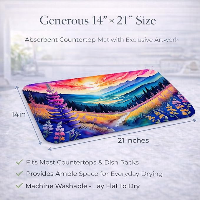 Caroline's Treasures DAC1406DDM Annual Larkspur in Color Dish Drying Mat Absorbent Dish Drying Mat Pad for Kitchen Counter Dish Drainer Mat for Countertop 14 x 21 Multicolor