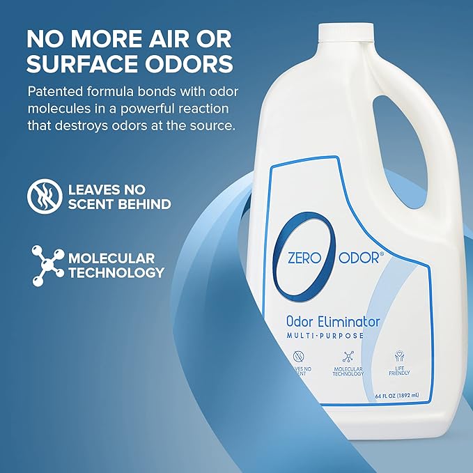 Zero Odor - Multi-Purpose Strong Odor Eliminator for Home Office Car Bathroom Hotel Room Deodorizer and Odor Neutralizer 64oz Refill 2-Pack