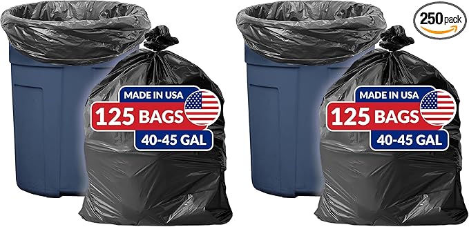 Reli. SuperValue 40-45 Gallon Trash Bags | 125 Count | Made in USA | Heavy Duty | Black Multi-Use Garbage Bags (Pack of 2)