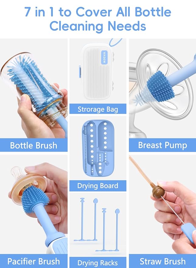 Electric Baby Bottle Brush Cleaner for Travel – BPA-Free Silicone One-Button 360° Deep Cleaning 2000mAh Rechargeable Portable Bottle Cleaning Kit with Storage Box for Home &amp On-The-Go