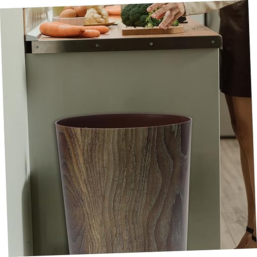 Alipis Large Capacity Imitation Wood Grain Trash Can Waste Basket for Living Room Kitchen Bathroom