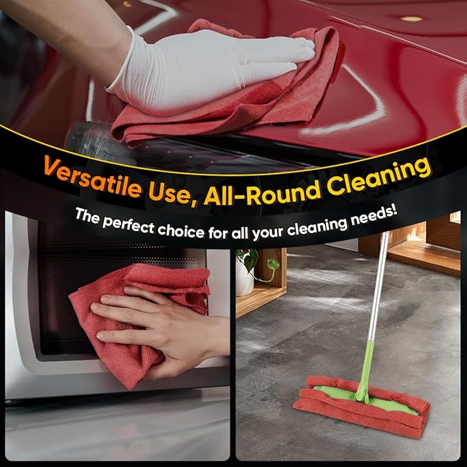 HOMEXCEL Red Shop Towels 100 Pack Reusable Microfiber Cleaning Cloth Bulk Multipurpose Microfiber Towels for Cars House and Kitchen Highly Absorbent Cleaning Rags 11.5 x 11.5 inch