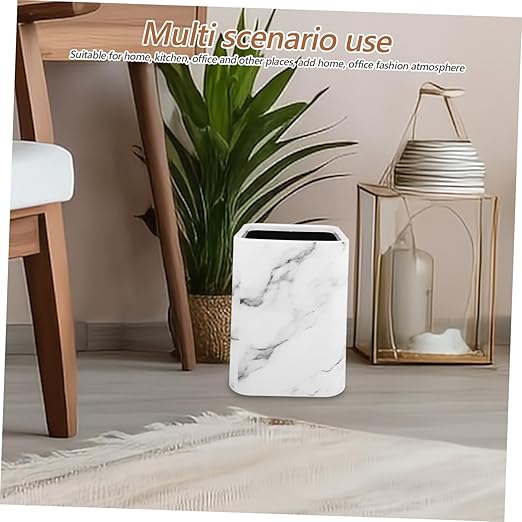 PRETYZOOM Modern Marble Pattern Trash Can Double Layer Kitchen Waste Basket Opening for Easy Disposal Material for Home Office