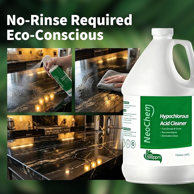 Hypochlorous Acid Spray For Cleaning 500ppm Hypochlorous AcidCuts Grease Removes Stains Eliminates Odors - No Rinse No Harsh Fumes Biodegradable (1Gallon*8)