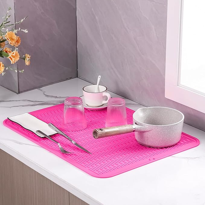 MicoYang Silicone Dish Drying Mat for Multiple UsageEasy cleanEco-friendlyHeat-resistant Silicone Mat for Kitchen Counter or SinkRefrigerator or Drawer Liner Rose 2XL 24 inches x 18 inches