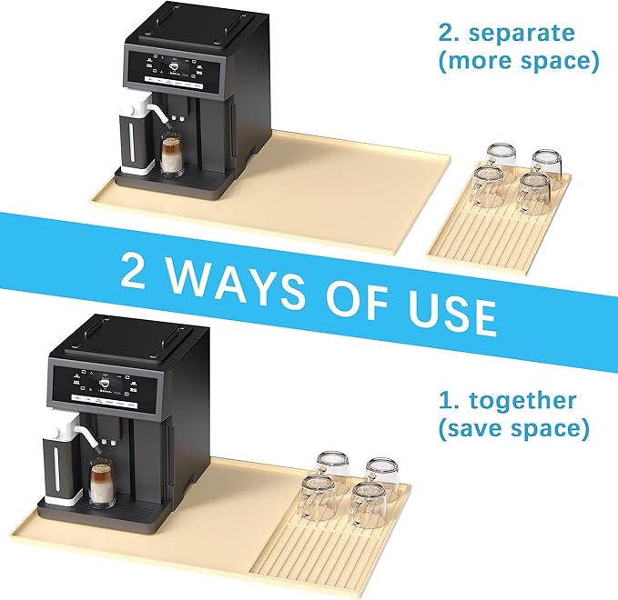 Golener Silicone Coffee Mat Set - 24 x 16 Coffee Bar Mat for Countertop Kitchen Station Pad Accessories Fit Under Cafe Maker Espresso Machine Dish Drying Mat Heat Resistant Kitchen Pad Beige