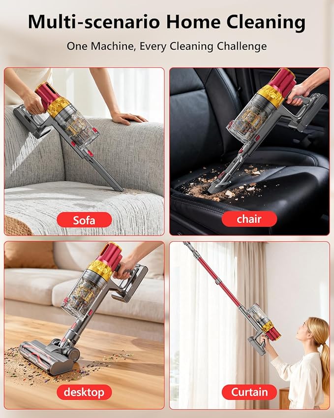 Cordless Vacuum Cleaner 580W 48Kpa 65Mins Vacuum Cleaner for Home Stand-Free Stick Vacuum OLED Display Auto Scrap Dust Tech Lightweight Anti-Tangle Vacuum Cordless for Woodfloor Carpet Pet Hair
