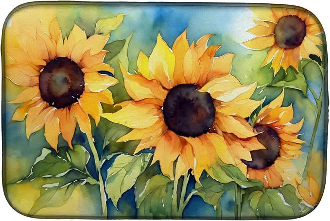 Caroline's Treasures DAC1611DDM Sunflowers in Watercolor Dish Drying Mat Absorbent Dish Drying Mat Pad for Kitchen Counter Dish Drainer Mat for Countertop 14 x 21 Multicolor