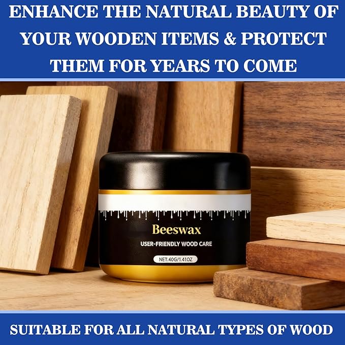 2pcs Wax Beeswax Gleam - Premium Wax &amp Polish All-Natural Wood Conditioner Restorer and Protector for Tables Cabinets Cutting Boards Waterproof