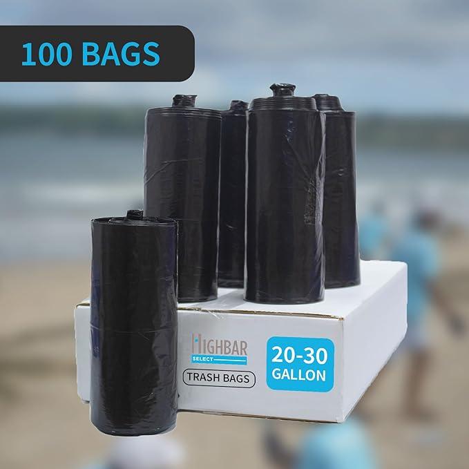 Black Trash Bag Heavy Duty 20-30 Gallon Bag for Kitchen and Bathroom Unscented 1.5 Mil Commercial Coreless Rolls Can Liner 29 x 36 Office/Industrial Use Easy-to-Use 100 Ct