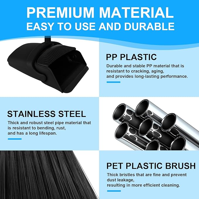 Broom with Dustpan Combo Set and Silicone Air Broom Kit 51 Long Handle Floor Squeegee Black Household Kit for Glass Window Rugs Pet Hair Home