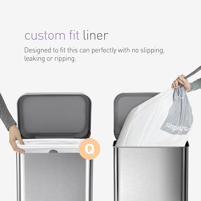 simplehuman Code Q 200 Count Dispenser Pack Custom Fit Liners Drawstring Trash Bags 50-65 Liter / 13-17 Gallon White