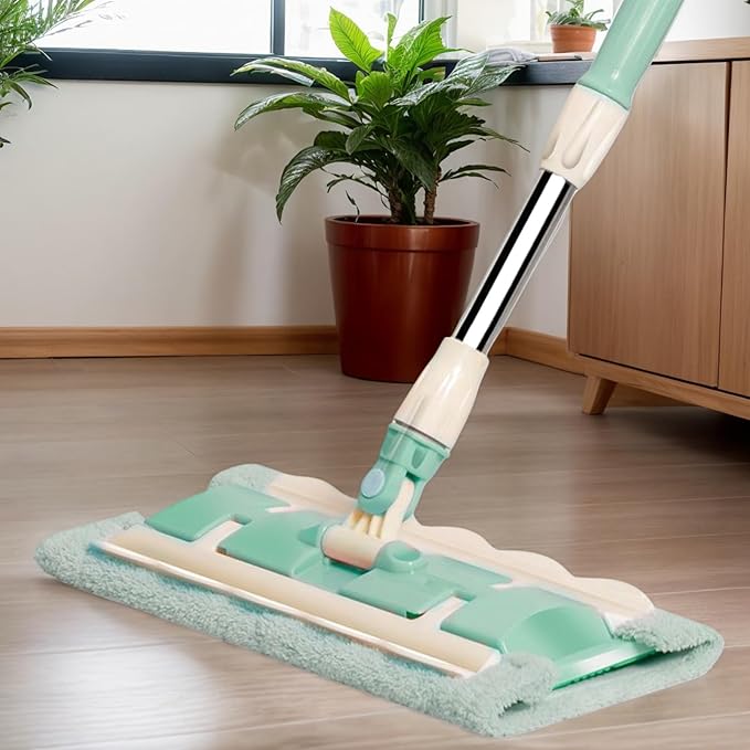 Flat Mop – ABS Telescopic Handle Rotatable Head Tool | 38x15cm Lightweight Design with Scraper Attachment Efficient Floor Cleaner for Kitchen Bathroom Tile Laminate Wood Surfaces