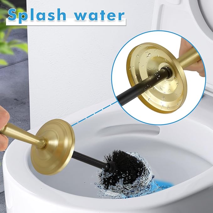 Gold Toilet Brush and Holder Set Stainless Steel Toilet Brush for BathroomHeavy Duty Gold Toilet Bowl Brush and HolderDeep Cleaning Modern Toilet Cleaner Brush -Space Saving Covered Brush Durable