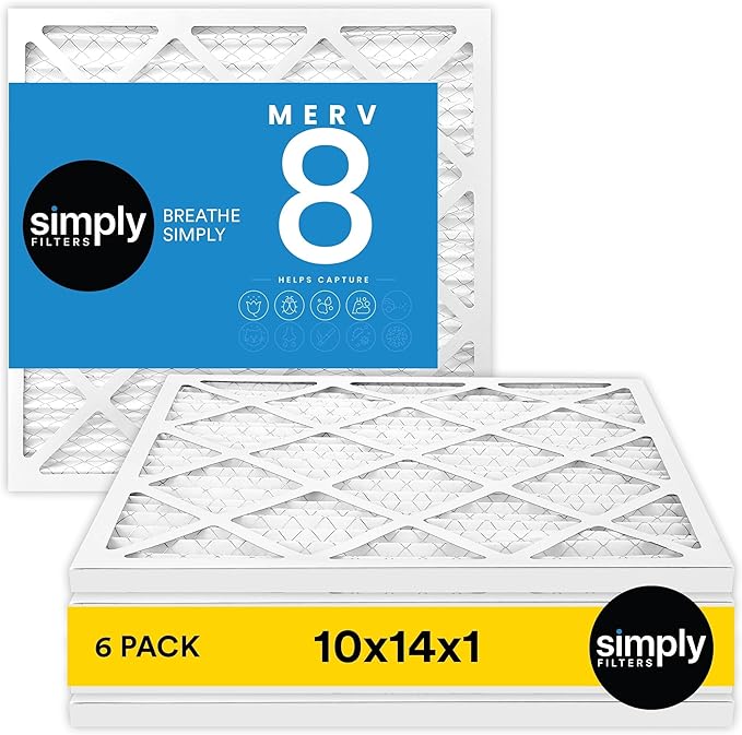 Simply 10x14x1 Air Filter Merv 8 6 Pack For Home AC Furnace &amp HVAC (Actual Size: 9.75x13.75x0.75) DUST Pet &amp Allergy Control