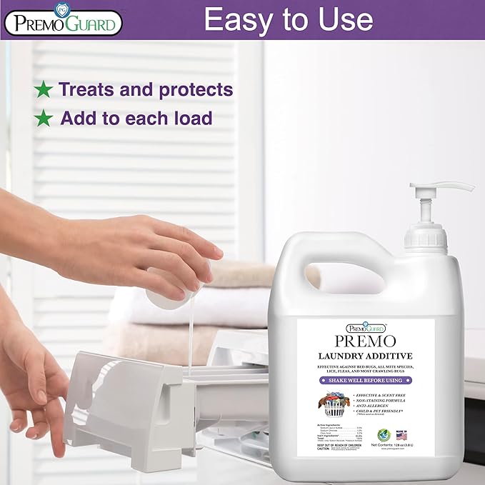 Premo Guard Bed Bug Mite &amp Lice Laundry Detergent Additive 64 oz – Child &amp Pet Friendly – Stain &amp Odor Free – Best Natural Non-Toxin Treatment