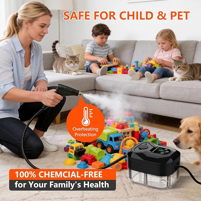 Steam Cleaner for Home &amp Car - 1200ML Water Tank 15s Heat-Up Portable Steamer for Cleaning 6 Level Handheld Steam Cleaner for Car Detailing with 6 Accessories for Furniture Grease Carpet Grout
