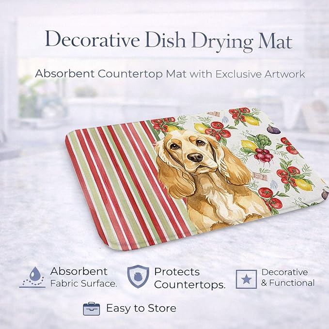 Caroline's Treasures Buff Cocker Spaniel Vegetables Dish Drying Mat Absorbent Dish Drying Mat Pad for Kitchen Counter Dish Drainer Mat for Countertop 14 x 21 Multicolor
