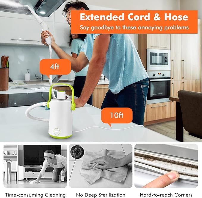LDAILY Handheld Steam Cleaner 1000W Portable Pressurized Steamer Multipurpose Steam Cleaning Machine for Kitchen Garment Floor Window 300ml (10.2oz) Water Tank 10 Accessories Included Portable