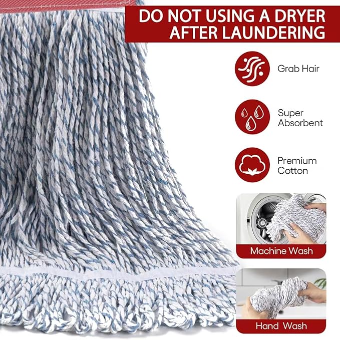Matthew Cleaning Looped-End Pack of 12 Cotton1.25'' Universal Headband Heavy Duty Commercial Mop Head Replacement for Indoor&ampOutdoor UseGrease Stain Floor Cleaning String Mops Head Refill
