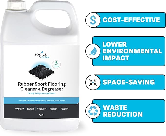 Zogics Rubber Flooring Cleaner and Degreaser – Cleaner Concentrate and Heavy Duty Degreaser for Rubber Floors and Mats Biodegradable and Non Toxic Cleaner (4 Gallons/Case)