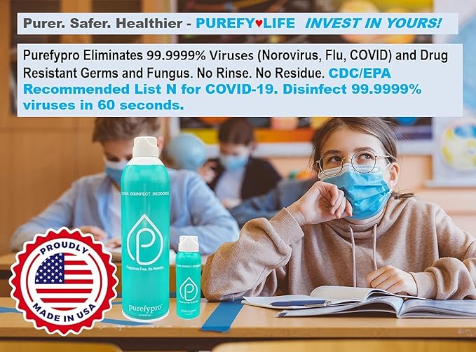 Purefypro Disinfectant Airesol Spray (14oz 2 Pack) Eliminate 99.9999% Norovirus HIV Hepatitis Flu Monkeypox Viruses MRSA VRE E Coli Fungi. No Residue. No Rinse. Suitable for All Surfaces.